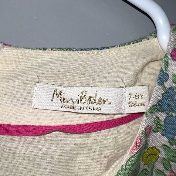 Mini Boden Girl's Linen Floral Dress Fully Lined with Net Skirt Size 7-8Y - Picture 4 of 7